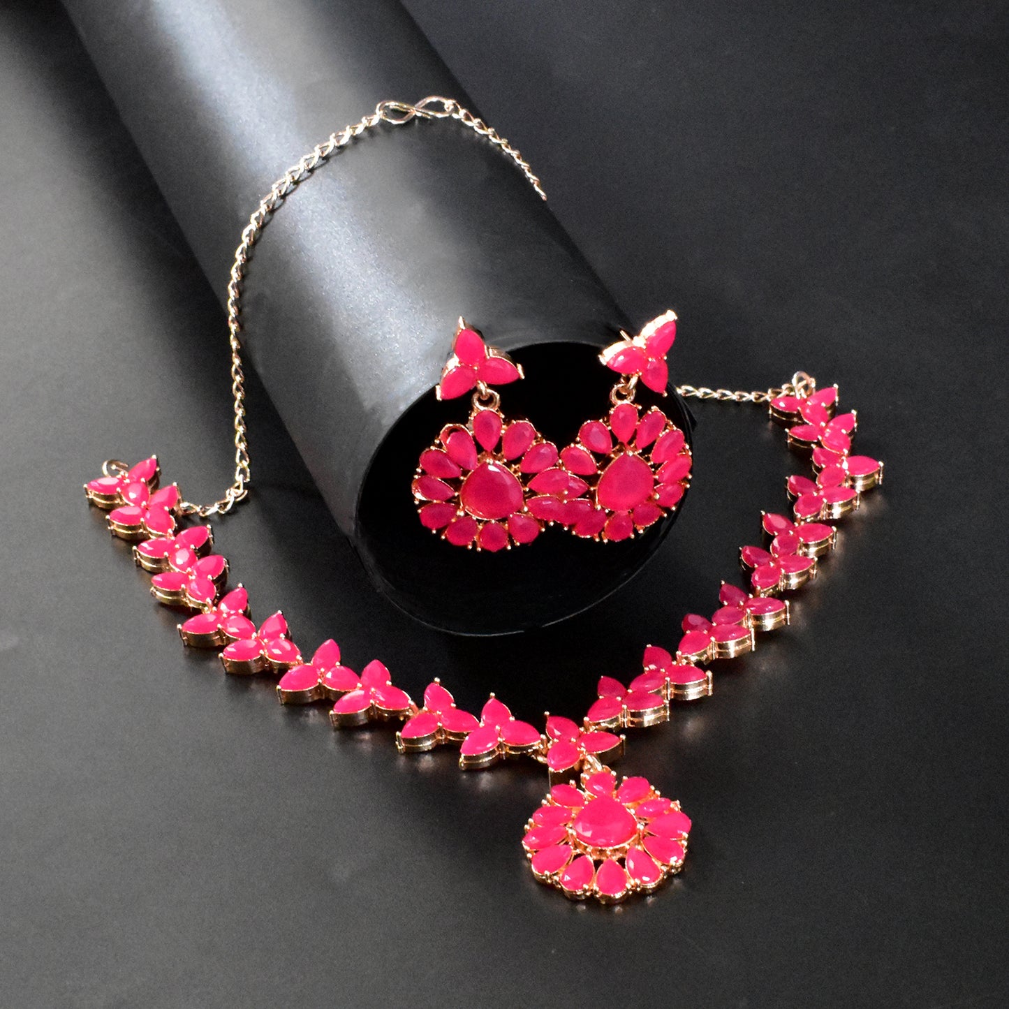 Pink Diamond Necklace with Earring Set