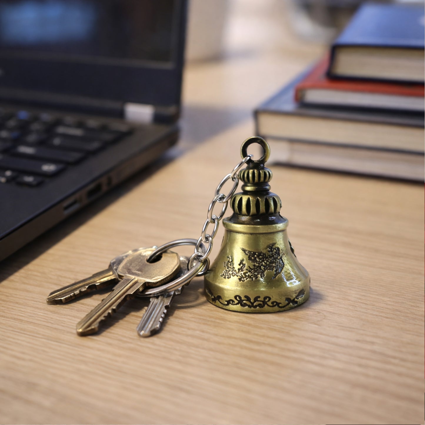 Metal Small Temple Bell Keychain, Motorcycle Bell Keychain (1 Pc / Mix Color)