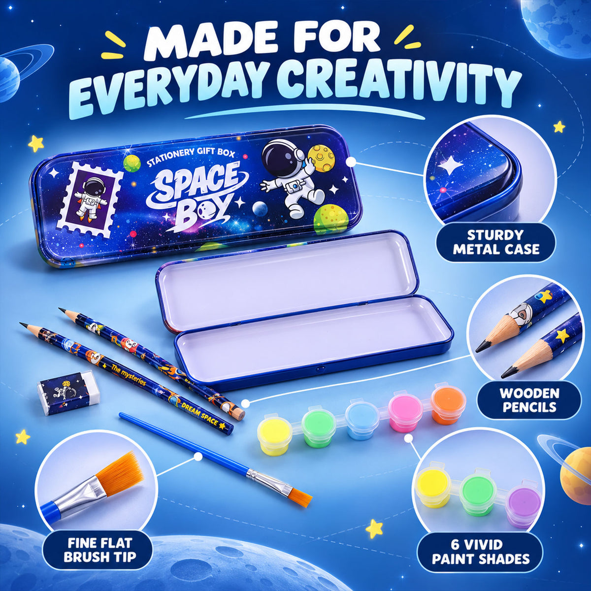 Kids Stationery Kit for School with Pencil Box, Paints and Colour Cards (1 Set)