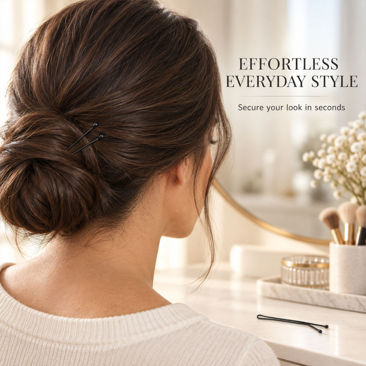 Metal Hair Pins with Rounded Tips for Bun Updo and Everyday Hair Styling (48 Pc)