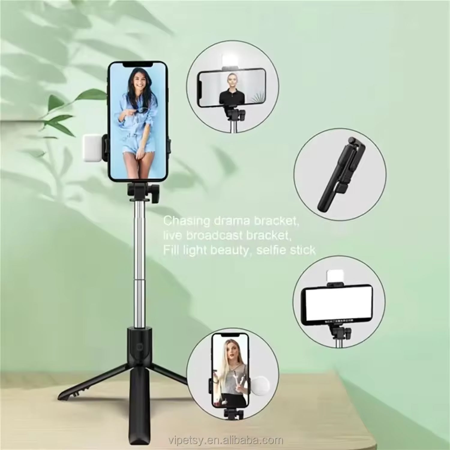 Portable Foldable Selfie Stick with Remote Control, YouTuber Video Recording (1 Pc)