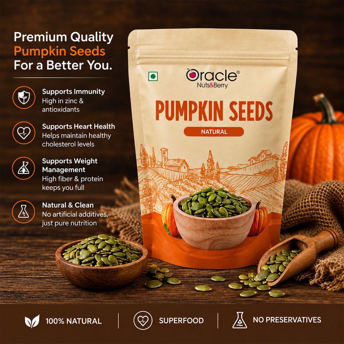 Pumpkin Seeds Premium Pure Raw Natural Seeds Full of Protein Rich Goodness (250g)
