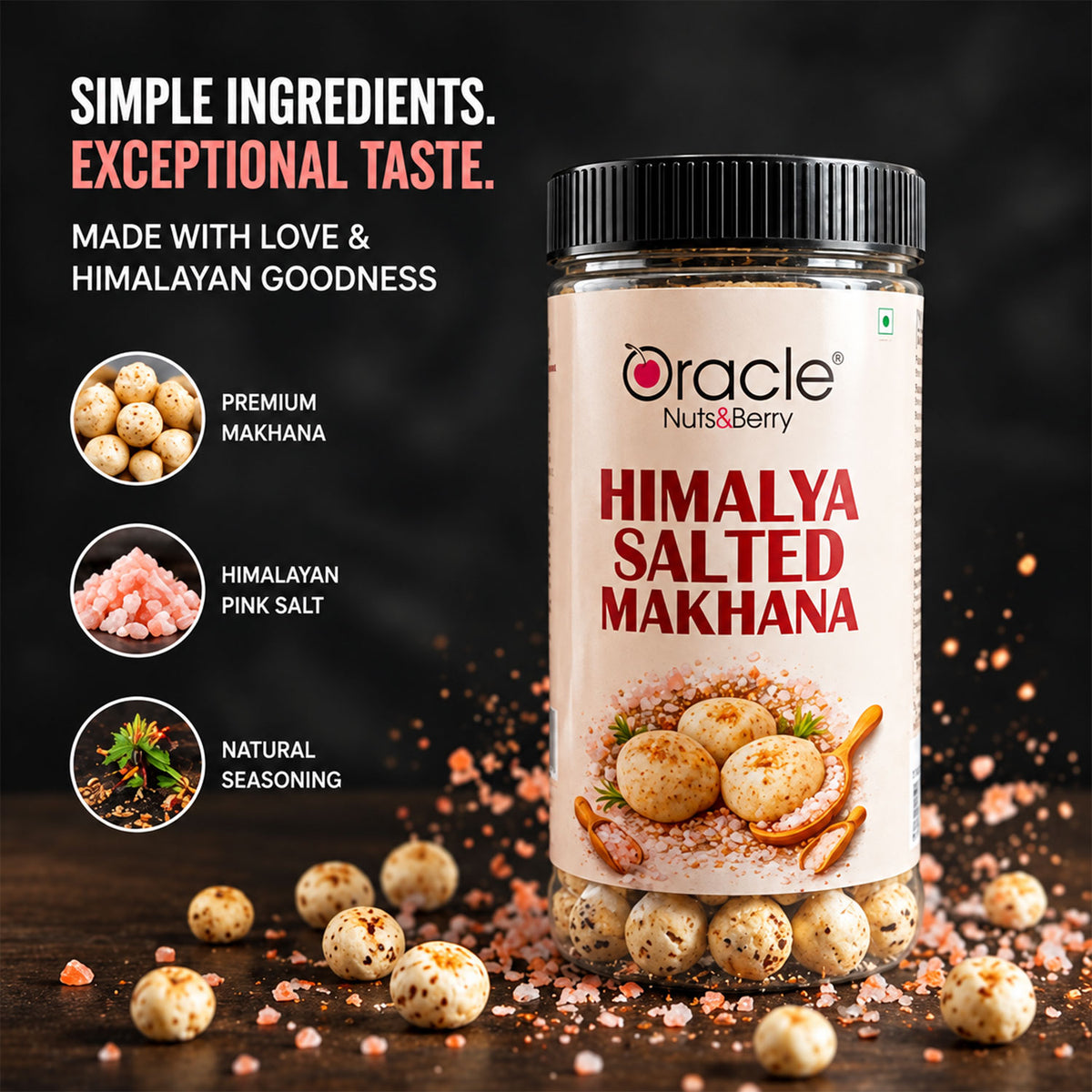 Himalayan Salted Makhana Premium Roasted Fox Nuts with Real Pink Salt Taste (75g)