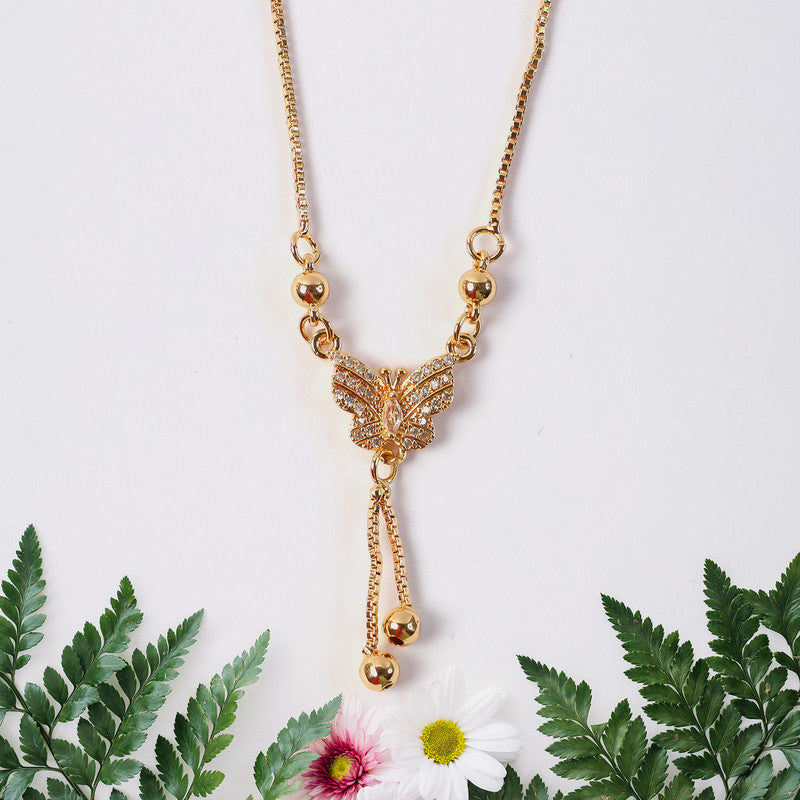 Butterfly Drop Pendant Necklace – Elegant Gold-Plated Chain for Women