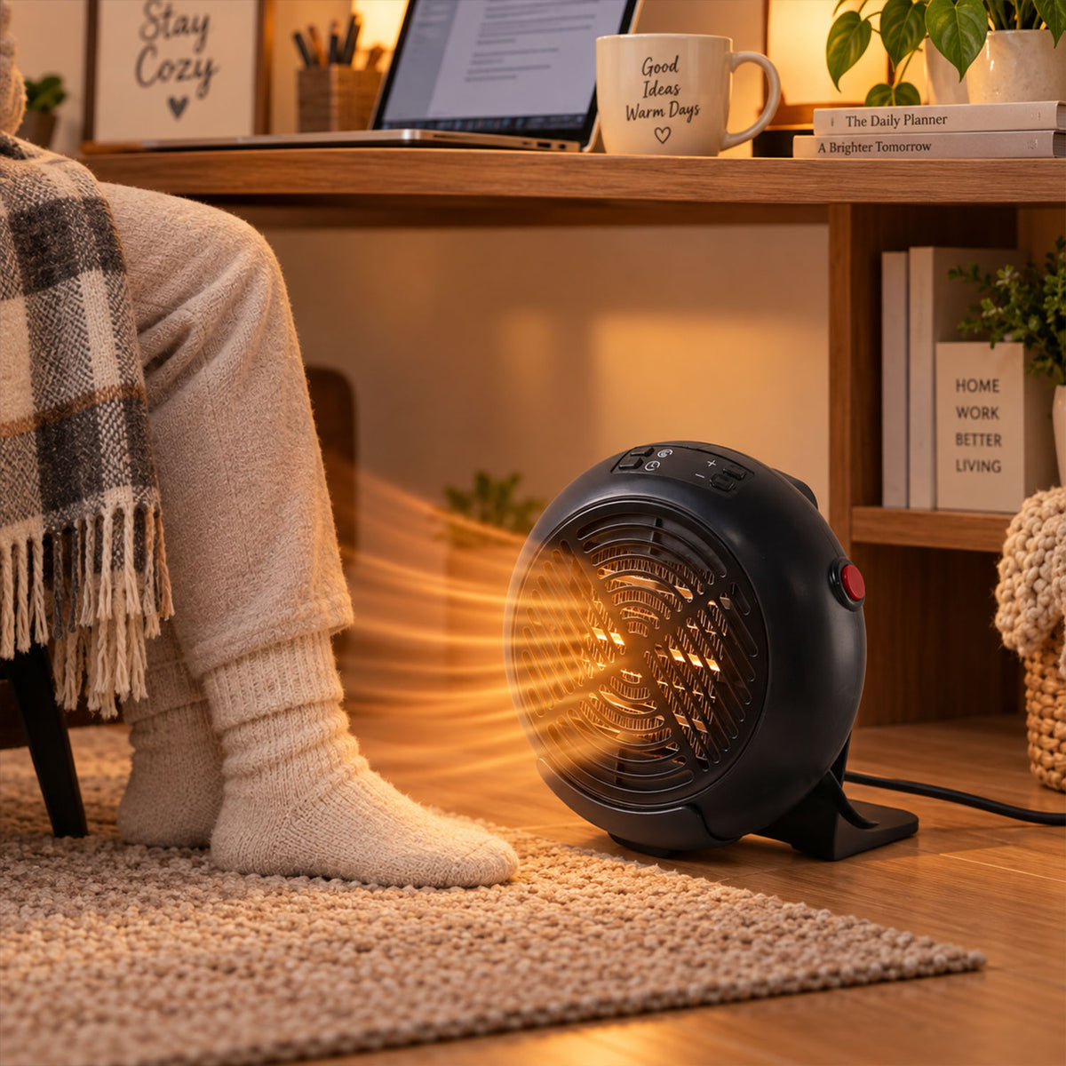 Compact room heater lifestyle use view