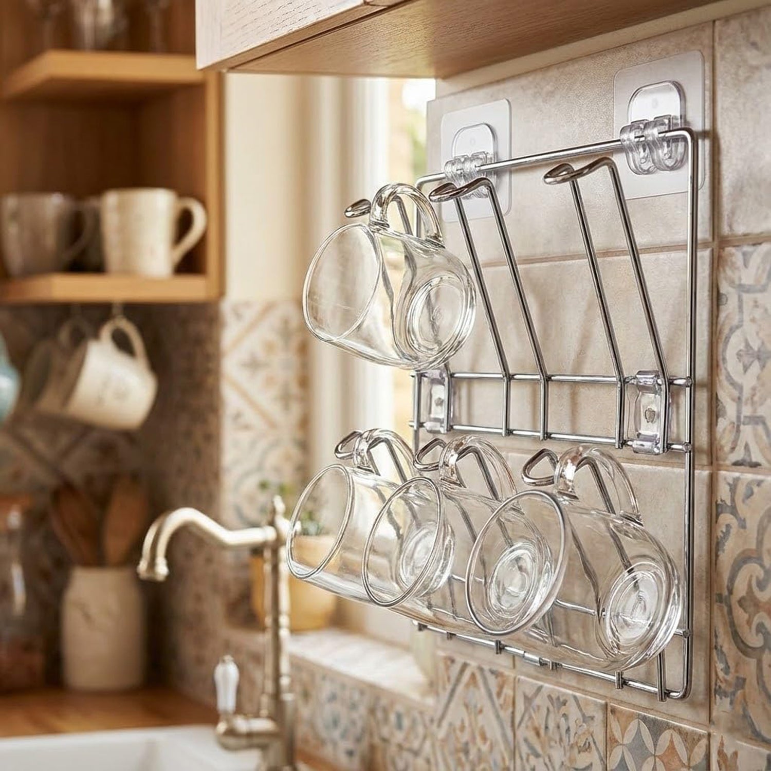 Wall-mounted cup storage rack made of stainless steel