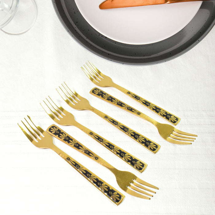 Stainless Steel Premium Fork Traditional Design Tablewar (6 Pcs Set / Golden)