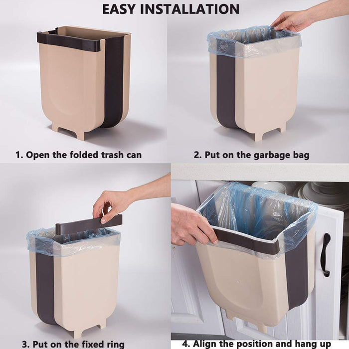 Folding Trash Can Multifunctional Rubbish Bin Hanging for Door Dorm Camping