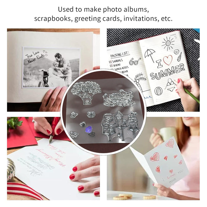 Reusable Rubber Stamp, TPR Stamp DIY Accessories Good Stamping Effect DIY Transparent Stamp Stick Repeatedly for Envelope for Diary for Invitation Letter, Photo Album Decoration for Paper Crafts (Mix Design / 1 Set)