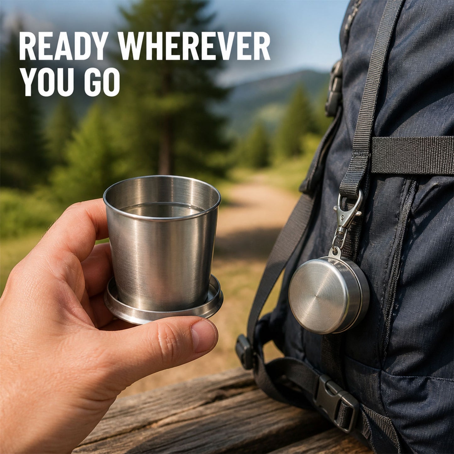 Folding Camping Cup – Stainless Steel Portable with Keychain | hydrozilla
