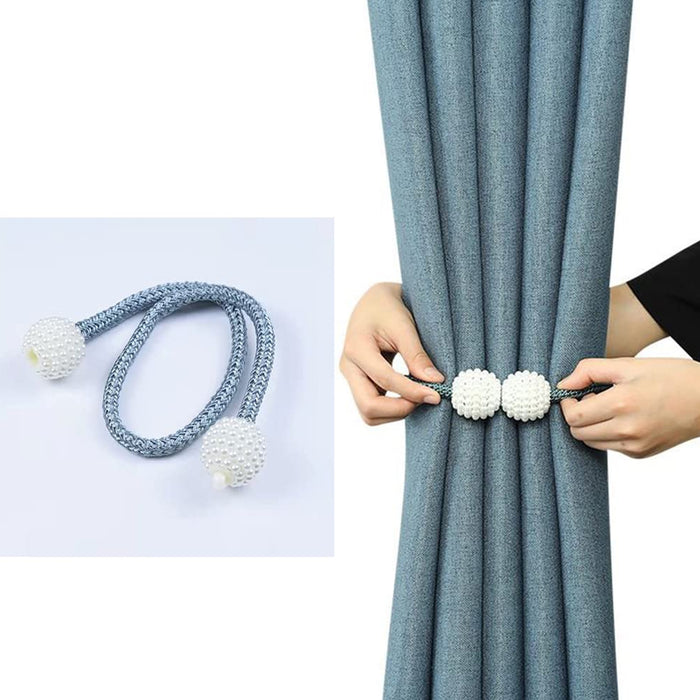 Home Magnetic Curtain Tiebacks, Straps, Buckle, Clips Rope Straps Window Curtain Bracket Decoration, Pearl Decorative Rope Holdback Holder for Window (2 Pc)