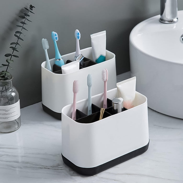 6 Compartment Multi Purpose Organizer Toothbrush Holder Stand Plastic Caddy (1 Pc)