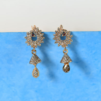 Stylish Floral Jhumka Design CZ Stone Drop Earrings for Women