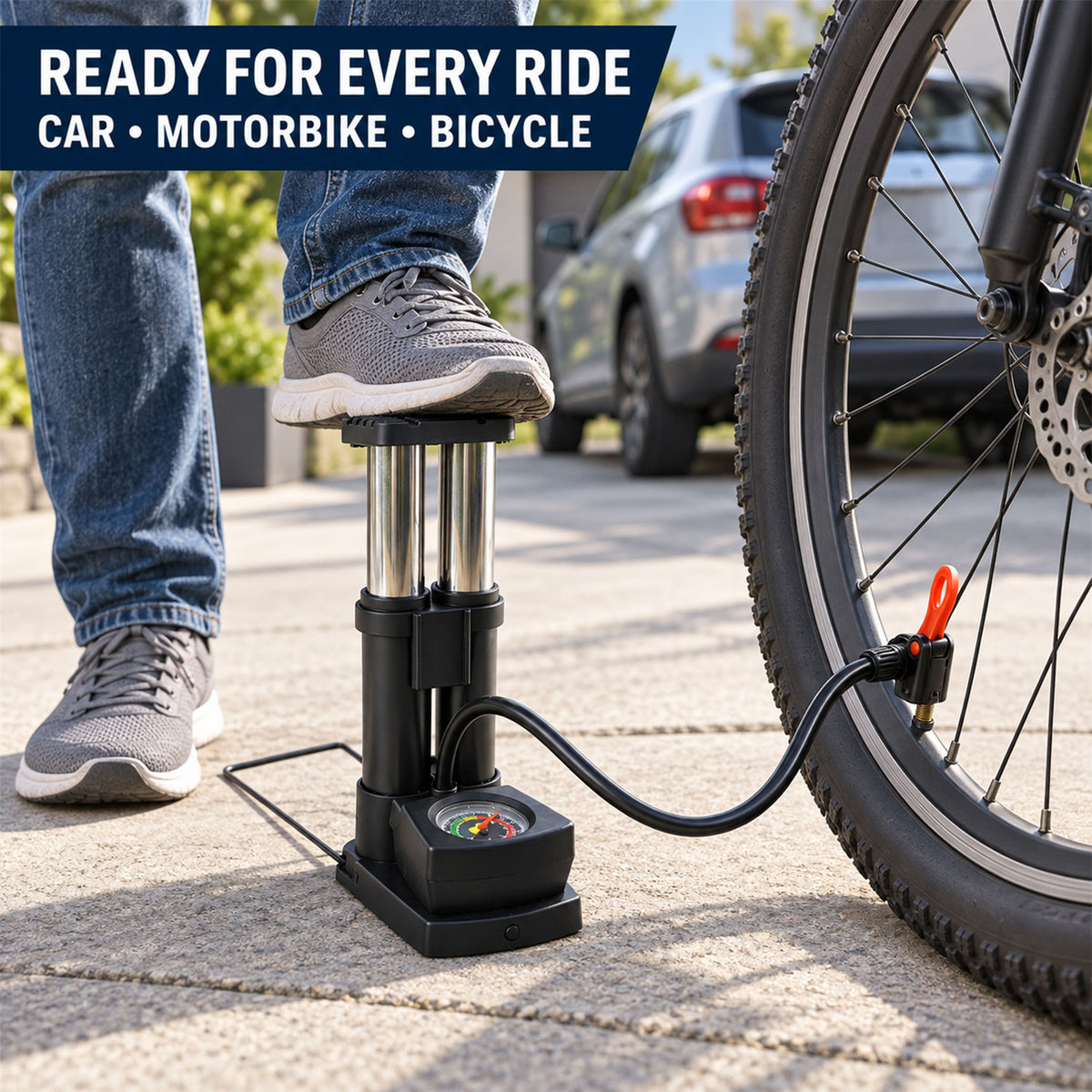 Mini Bike Pump – Portable Foot Operated with Gauge | Safora