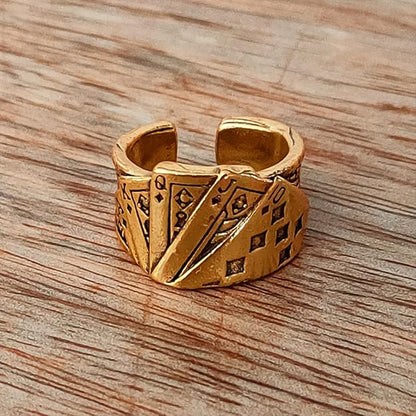 Mens Bikers Jewelry Poker Card Unique Gold Ring