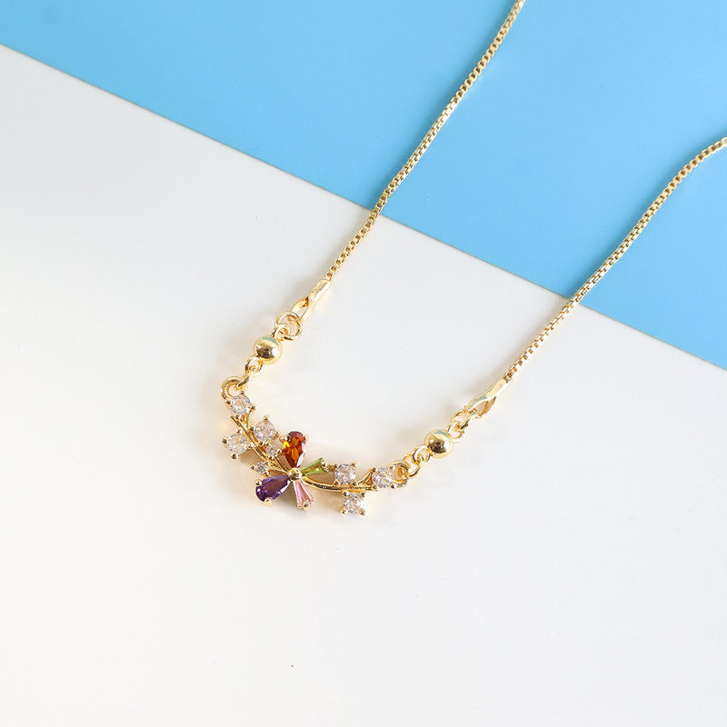 Floral Multicolor Crystal Pendant Necklace for Women