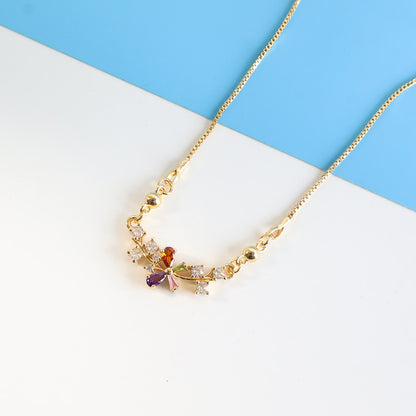 Floral Multicolor Crystal Pendant Necklace for Women