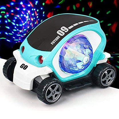 360° Rotating Stunt Car Toy – Bump & Go with 4D Lights, Music & Disco Ball (1 Pc, Battery Not Included)