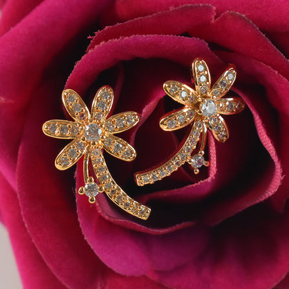 Stylish Floral Curve Design CZ Stone Stud Earrings for Women