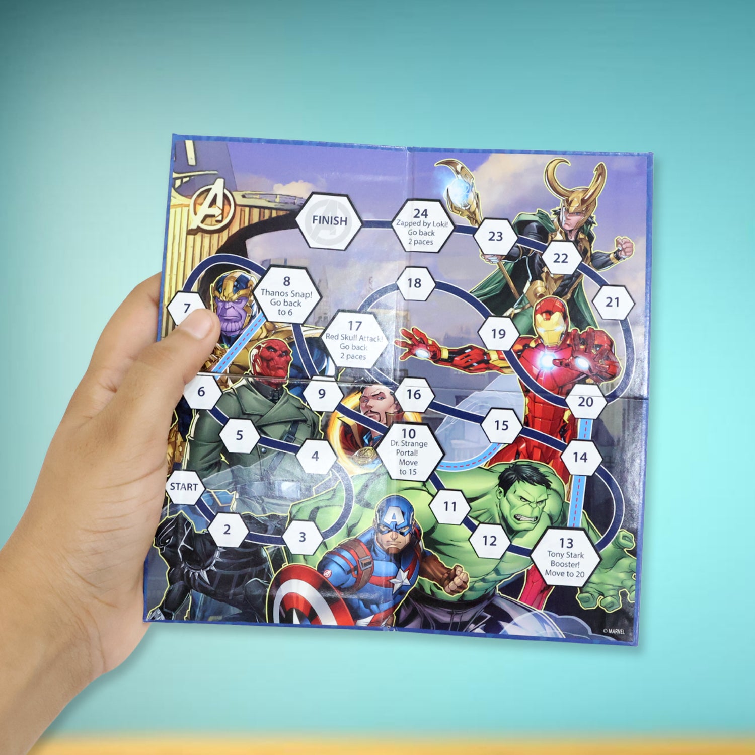Kids Superhero Adventure Board Game & Sticker Activity Set – Dice Path Game with Character Cards, Tokens & Gift Bag