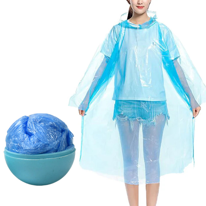 12742 Disposable Raincoat for Kids with Hood and Attachable Round Case, Clear Plastic Raincoats for Emergency, Girls, Boys Disposable Emergency Ball Raincoat For Traveling and Outdoor Activities (1 Pc / Multicolor)