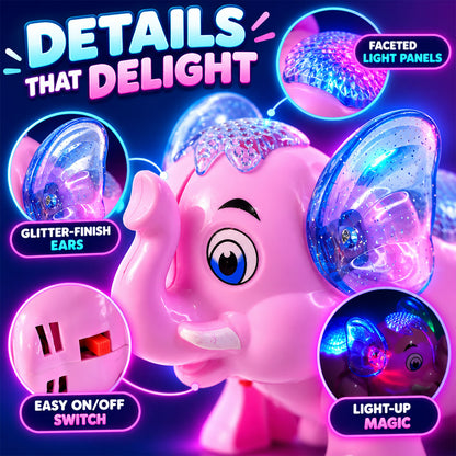 Musical Elephant Toy with Colourful Lights for Fun Indoor Playtime (1 Pc)