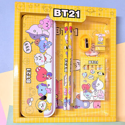 Metal pencil box and stationery set for kids, includes sharpener and erasers