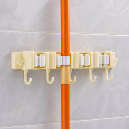 Self-Adhesive Wall-Mount Broom & Mop Holder Rack