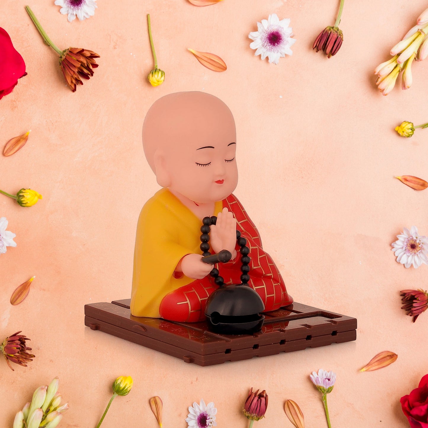 Red Solar Powered Sitting Buddha Statue (1 Pc / Medium)