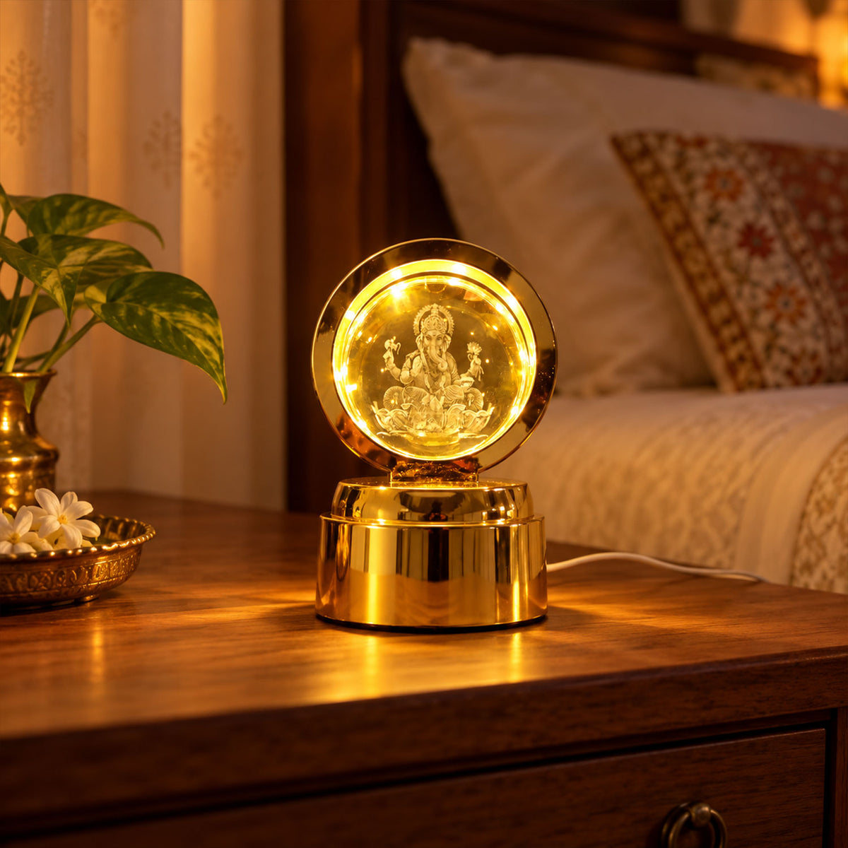 Ganpati Bapa 3D Crystal Ball LED Night Light – Divine Spiritual Glow