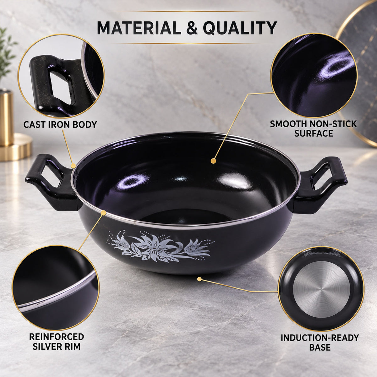 Cast Iron Kadai – Traditional 14 Inch Durable Pan | Indo Glow