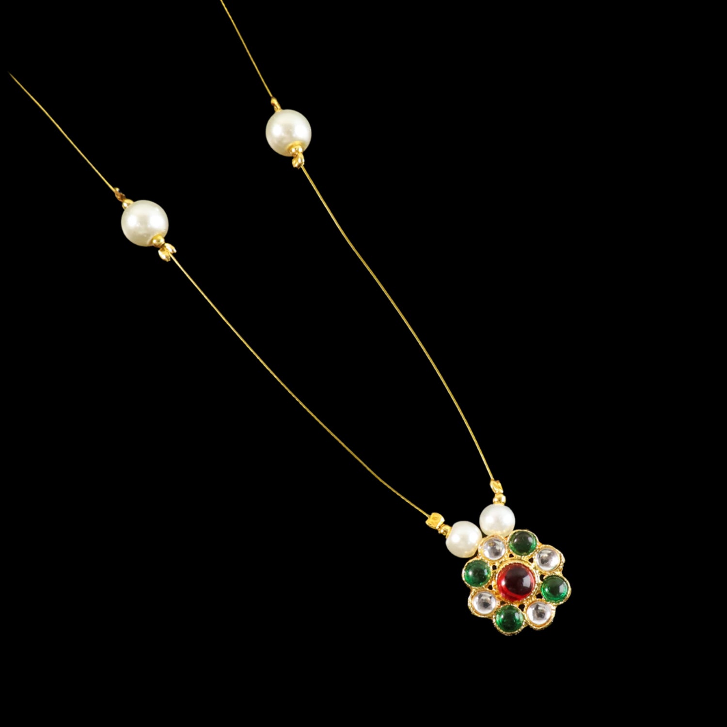 Elegant Traditional Multicolor Stone & Pearl Pendant Chain (1 Pc)