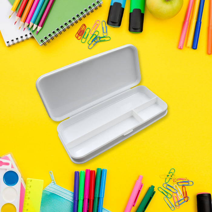 Multipurpose White Compass Pencil Box | 3-Compartment School Case | Ideal Birthday Gift for Kids
