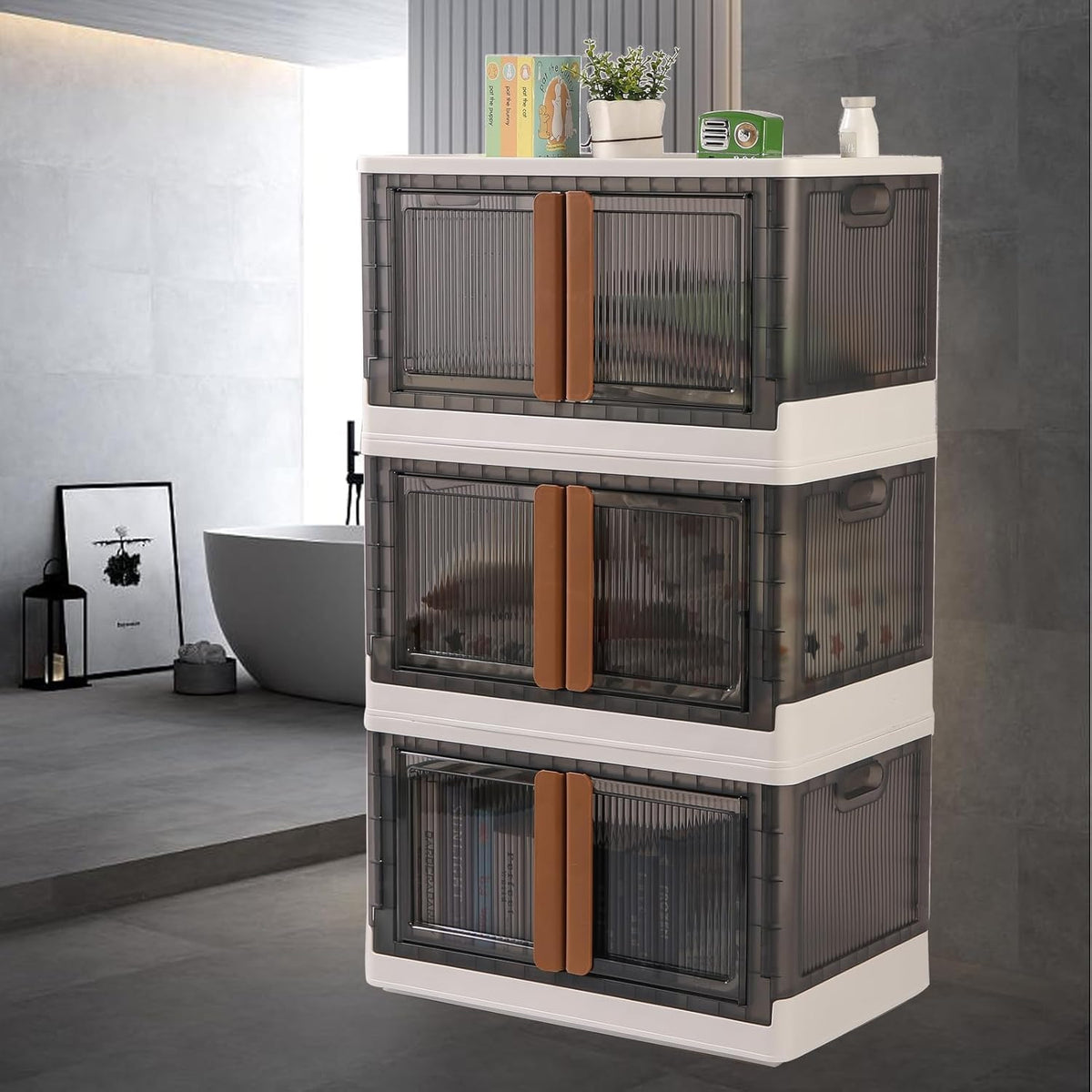 Plastic Folding Wardrobe Organizer 3-Layer with Wheels - Image 4