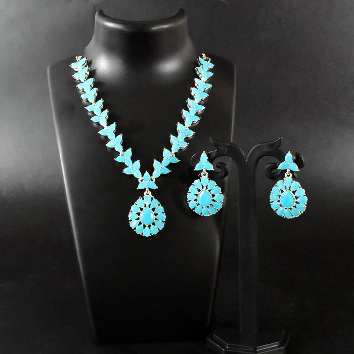 Sky Colour Diamond Necklace with Earring Set