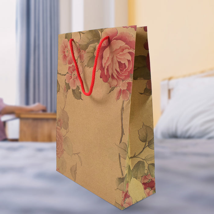 Flower Print Paper Bag (8.5x12x3.5 Inch)