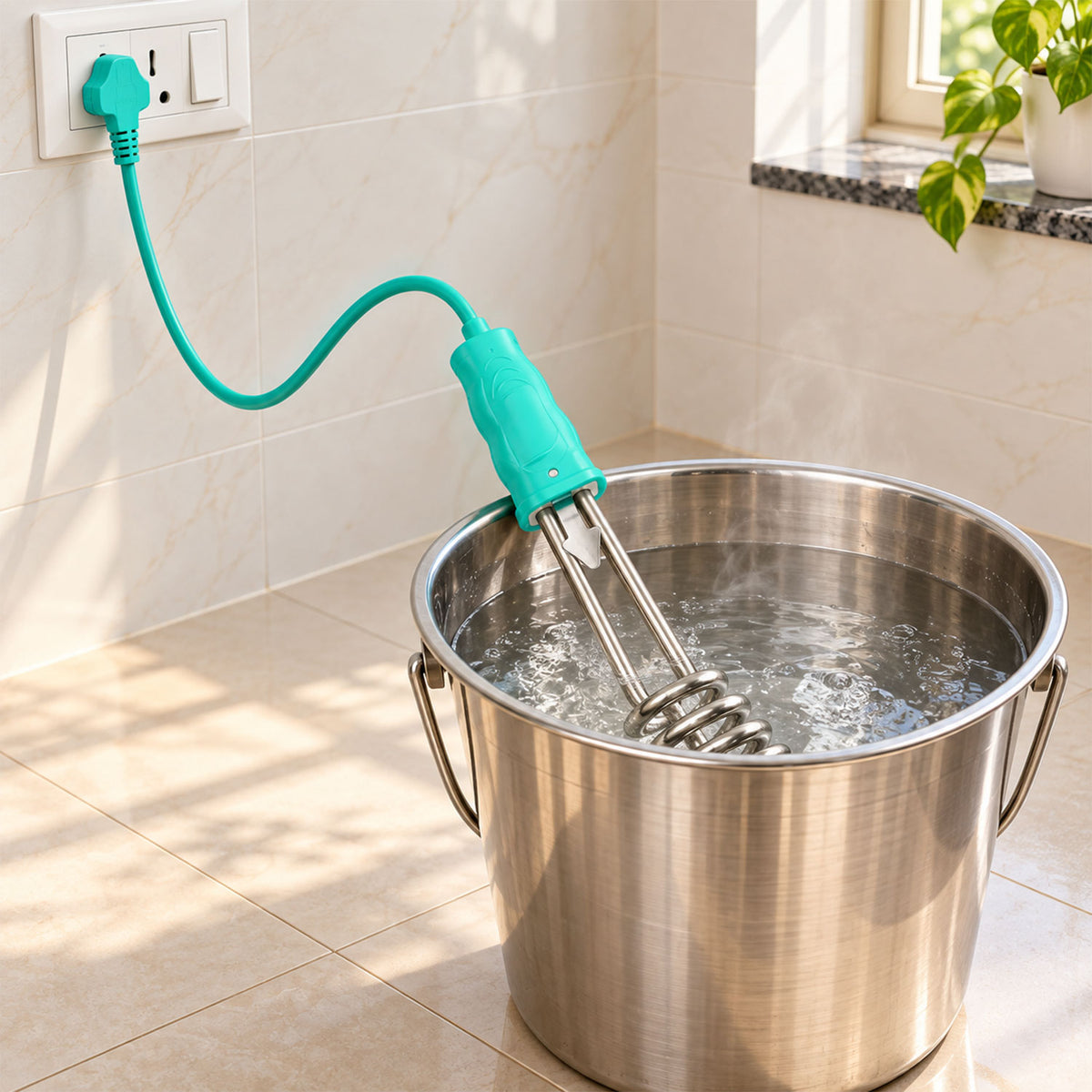 Electric Immersion Water Heater Rod with Spiral Coil and Hanging Rim Clip (1 Pc)