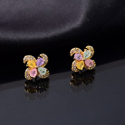 Pastel Crystal Flower Stud Earrings with Gold Finish for Women