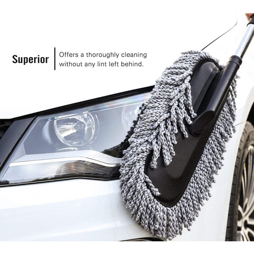 Car Duster with Long Retractable Handle & Soft Microfiber Bristles