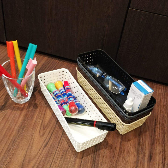8787 Plastic Multipurpose Desk Organizer Tray Office Drawer Dividers Storage Bins for Kitchen, Bathroom, Office, Makeup, Bedroom Dresser, Craft Basket Rack Multicolour (6 Pcs Set)