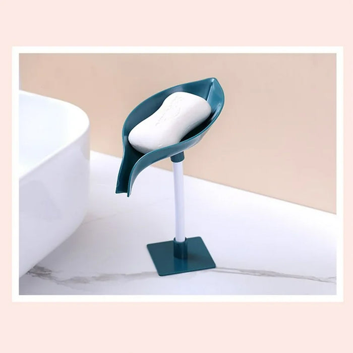 Soap Holder Leaf-Shape Self Draining Soap Dish Holder, With Suction Cup Soap Dish Suitable for Shower, Bathroom, Kitchen Sink