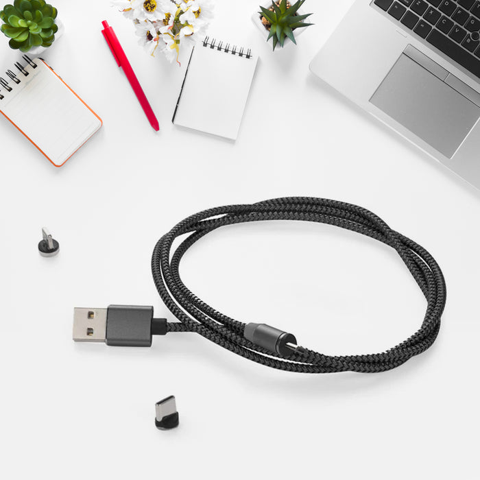 12520 Magnetic Charging Cable 3 in 1 Metal Magnetic Micro USB Type C Lighting Cable with LED, Multiple Charging Adapters for All Android and all Smartphones  (Compatible with All Android and iPhone Smartphones, Tablet, PC, Mobile