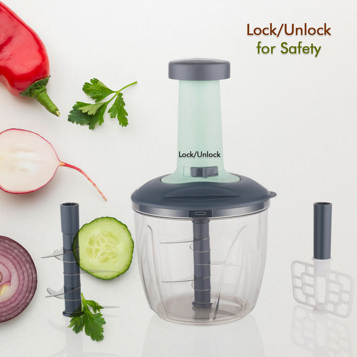 1100 ml 2 in 1 Push up Chopper with Blender affixed with 6 Sharp Blade | Vegetable and Fruit Cutter with Easy Push and chop Button