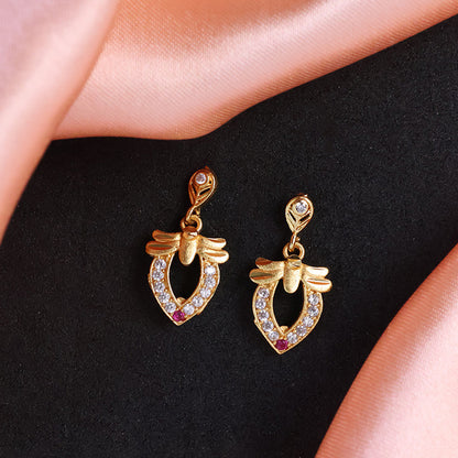 Designer Gold Earrings with Elegant Teardrop Cut & Crystal Work