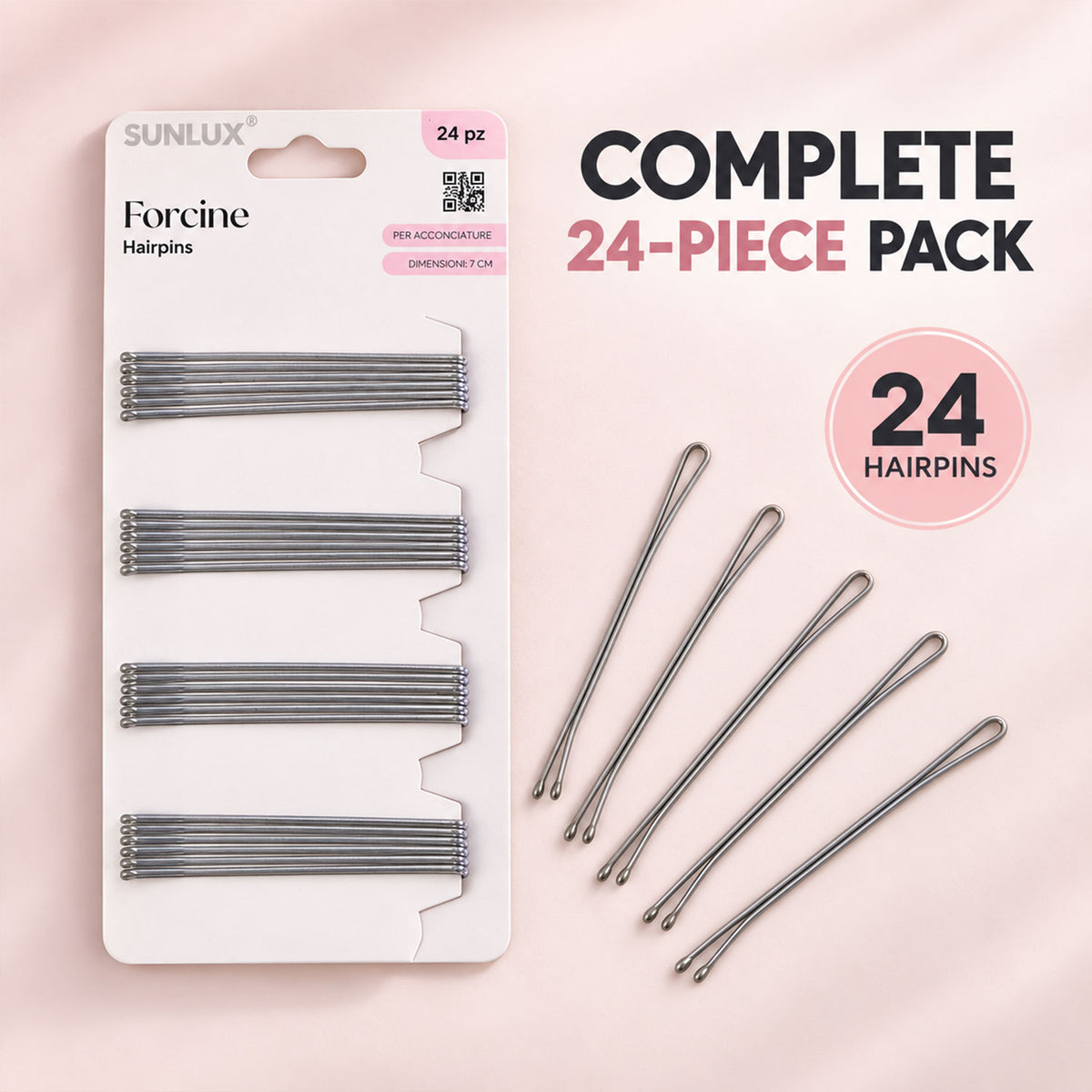Metal Hair Pins with Rounded Tips for Everyday Bun and Updo Hair Styling (24 Pc)
