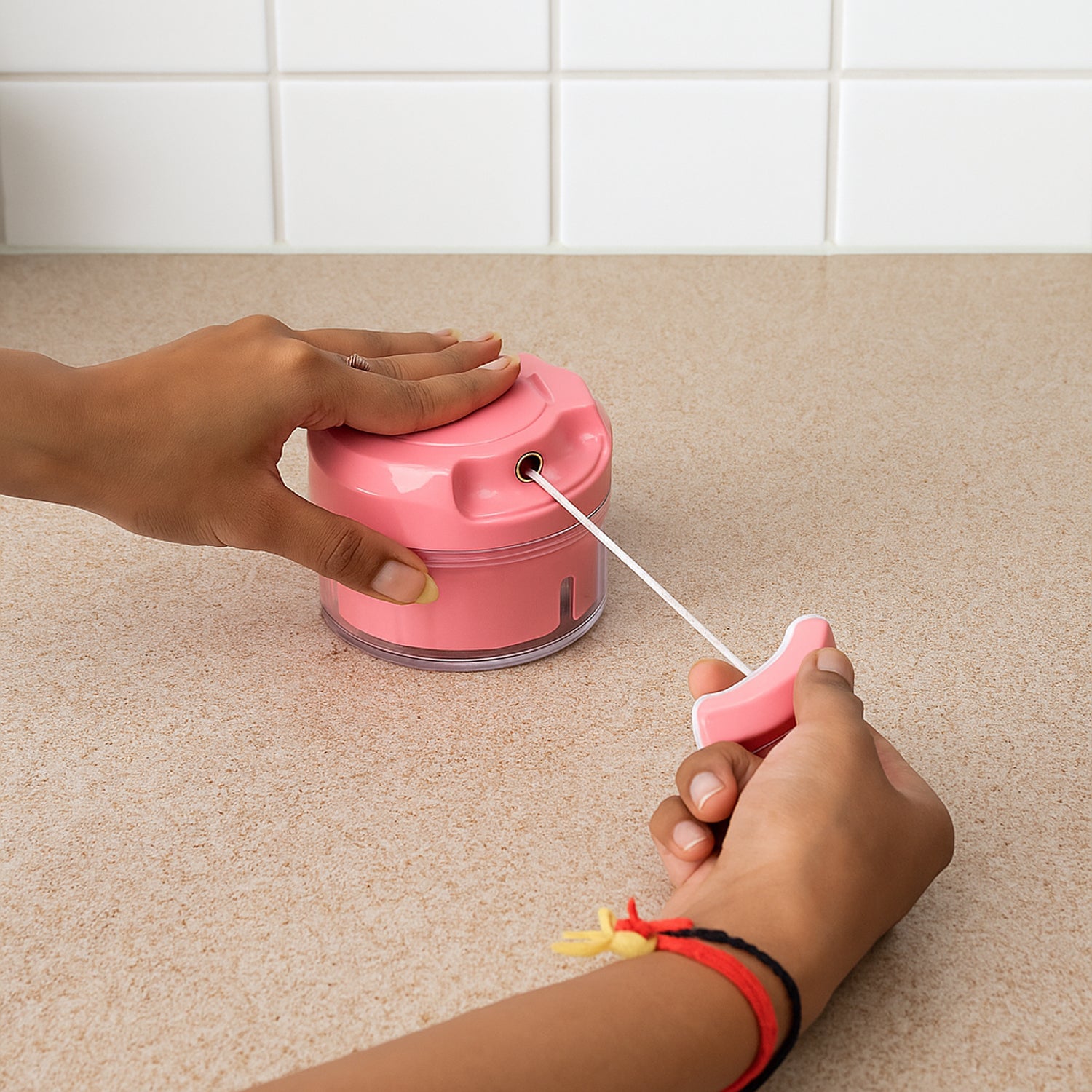 Manual Mini Food Processor Vegetable Chopper Hand Pull String Onion Chopper (1 Pc)