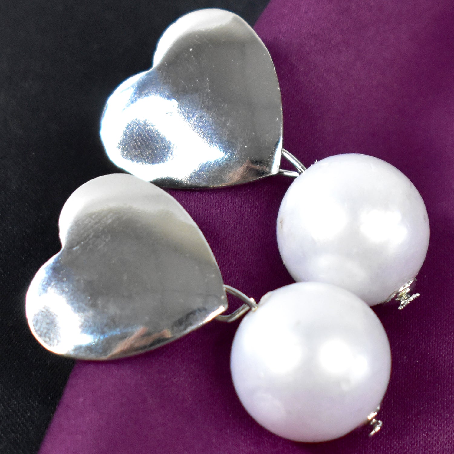 Pearl Heart Earrings White Silver Tone For Women And Girls (1Pc)