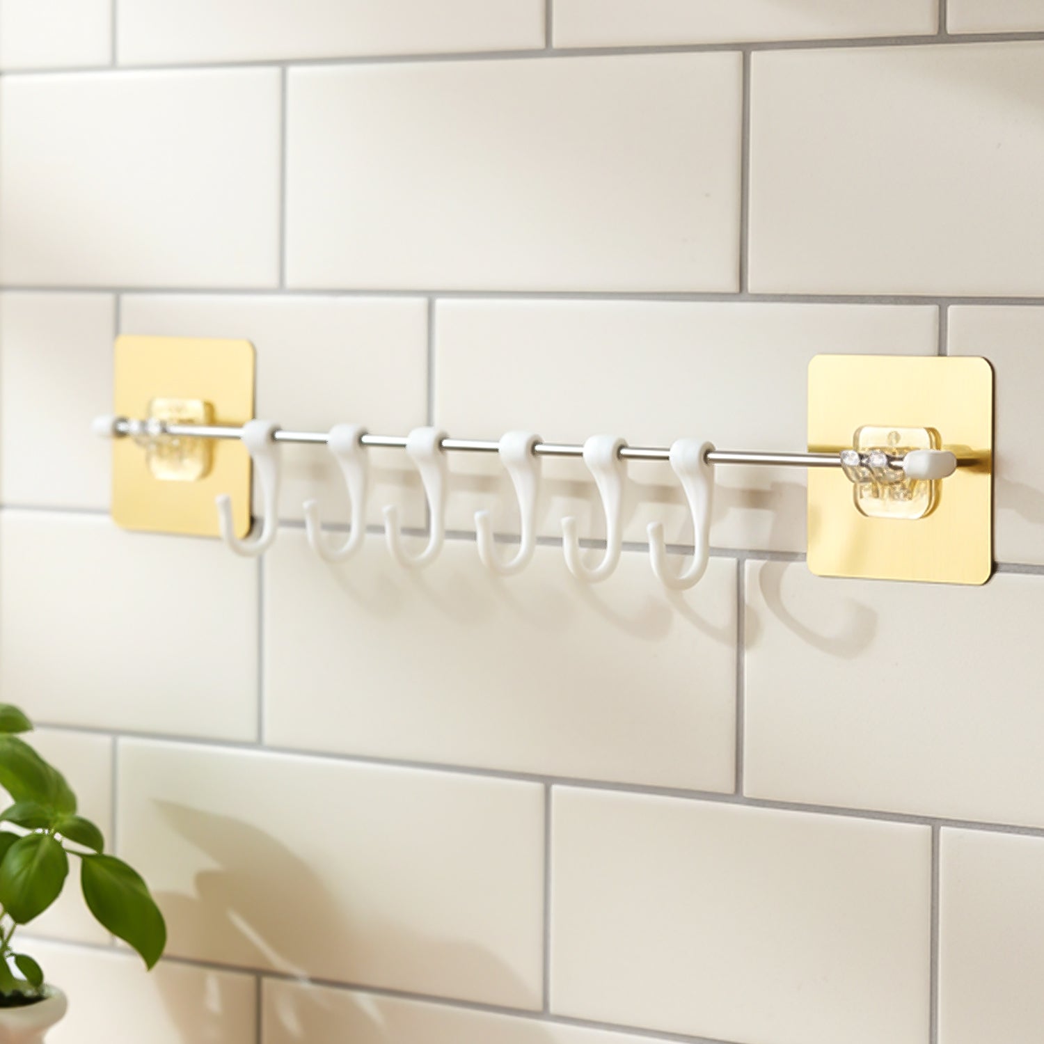 Wall Mounted Adhesive Kitchen Utility Hook Rack (1 Set)