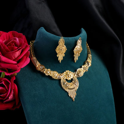 Royal Floral Engraved Choker Necklace Set – Exquisite Festive & Wedding Wear Jewellery