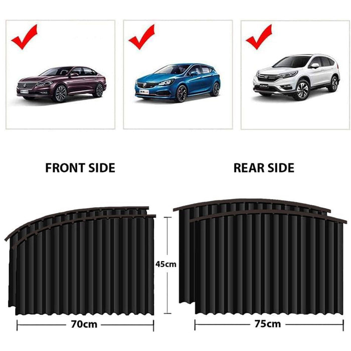 Curtain for Car Window | Heat & Sunshade Protection (4 Pcs With Curtain Hook & Adhesive Tap Set)q